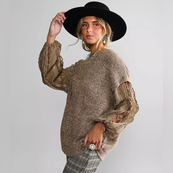 Gimmicks Knit Sweater with Lace Sleeves - Picture 2 of 8